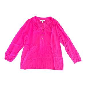 Lilly Pulitzer Blouse Womens Small Pink Silk Henley Tunic Long Sleeve Top